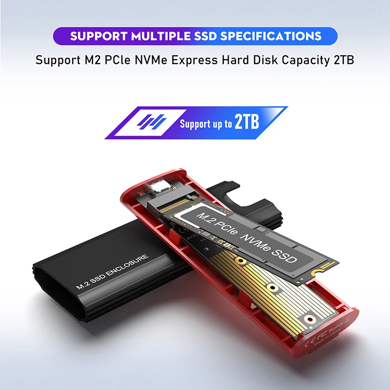 Корпус NVME M. 2 Case NVME M2 SSD Case M2 SSD Адаптер Корпус SSD Алуминиев USB 3.1 Type C 10 gbps M. 2 NVME на Външния корпус на Скоростна Изображение 2