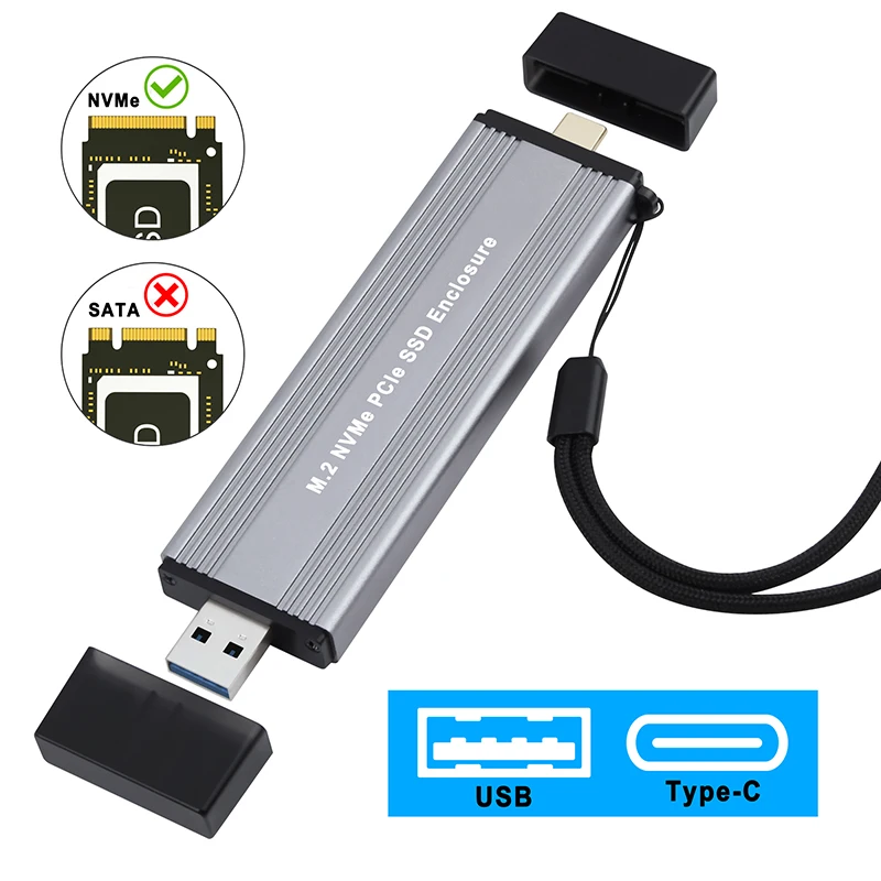 Корпус SSD M. 2 NVME на Външния корпус на USB3.1 Type-A + USB 3.2 Gen 2 Type C 10G M2 M-KEY NVME за USB-адаптер JMS583 с чиповым каишка Изображение 0
