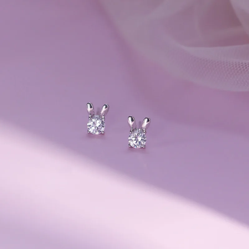 Красиви сребърни обеци-плочи със заек, прекрасен циркон, CZ, кристали, обеци-розово за момичета-дъщери, подарък за рожден Ден, мода декорация Изображение 1