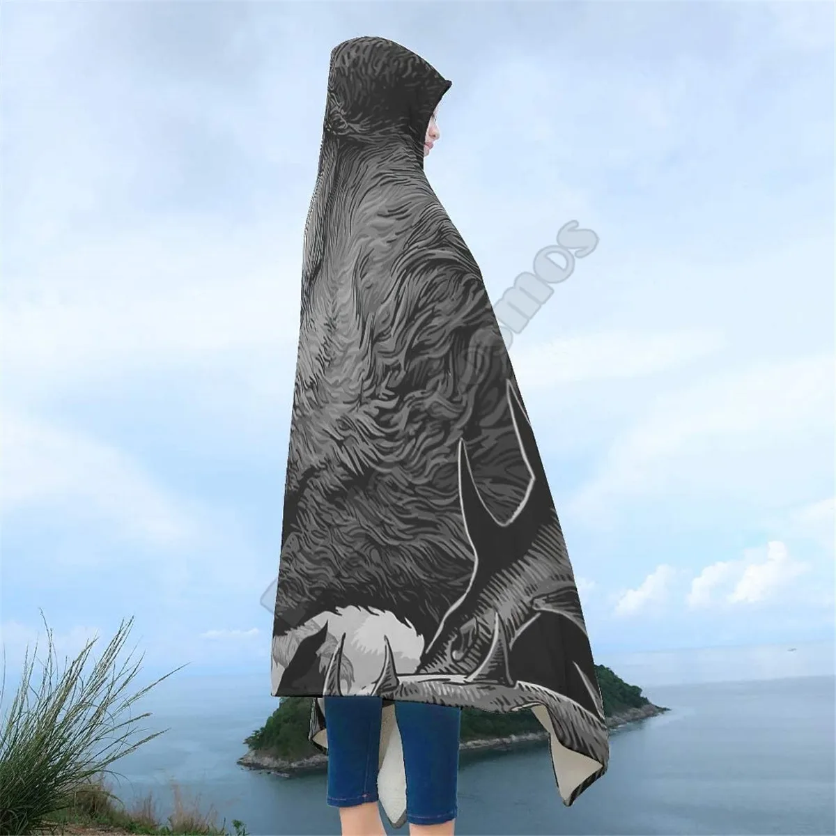 Красиво дышащее одеало с качулка с вълк, носимое одеяло с 3D принтом за възрастни, мъже, жени, деца, одеало за момчета и момичета, наметала Изображение 4