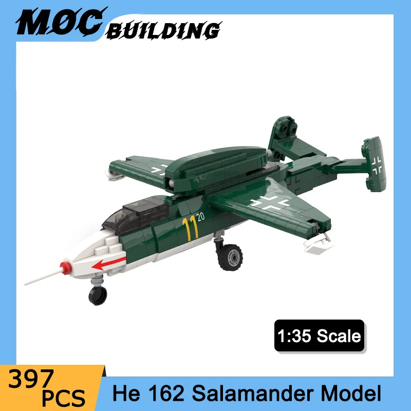 Креативна MOC Форма 1:35 Мащаба на He 162 Саламандър Военен Изтребител Строителни Блокове, Тухли Модел Самолет Детски Играчки Подарък Изображение 0