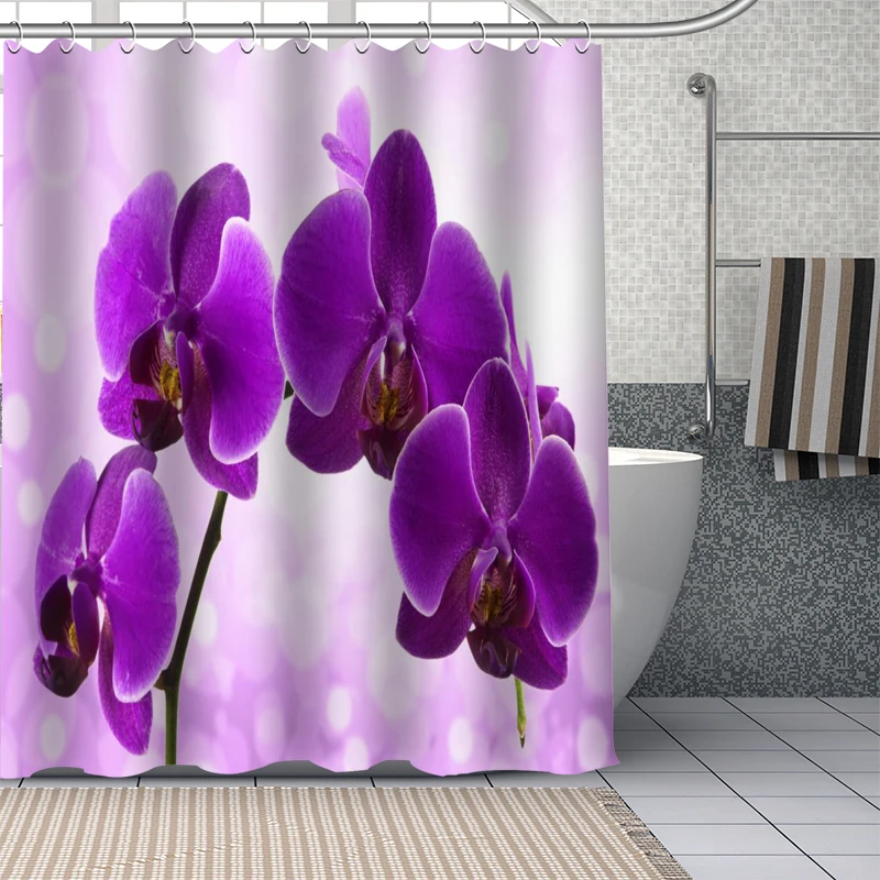 Креативна завеса за душ с лилава една орхидея, Аксесоари за баня, водоустойчив завеса за баня, естетичен начало Декор с куки Banheiro Изображение 0