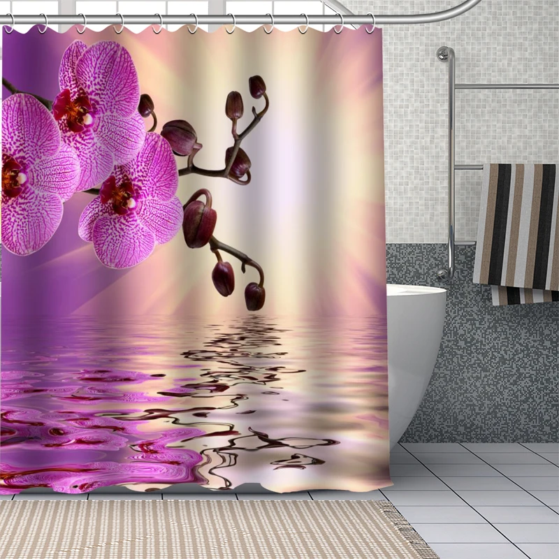 Креативна завеса за душ с лилава една орхидея, Аксесоари за баня, водоустойчив завеса за баня, естетичен начало Декор с куки Banheiro Изображение 1