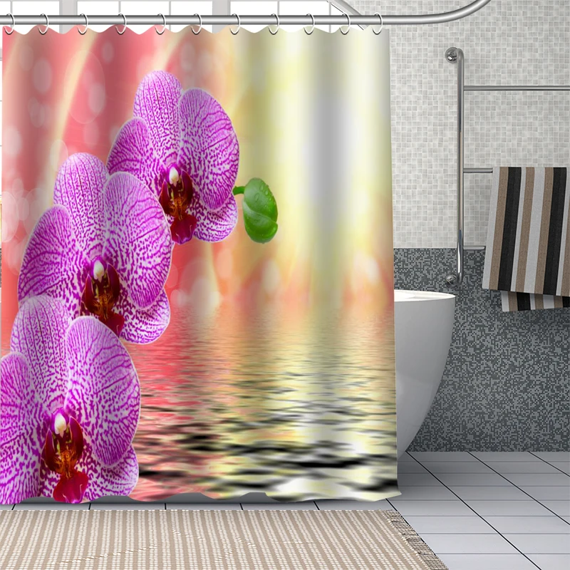 Креативна завеса за душ с лилава една орхидея, Аксесоари за баня, водоустойчив завеса за баня, естетичен начало Декор с куки Banheiro Изображение 2
