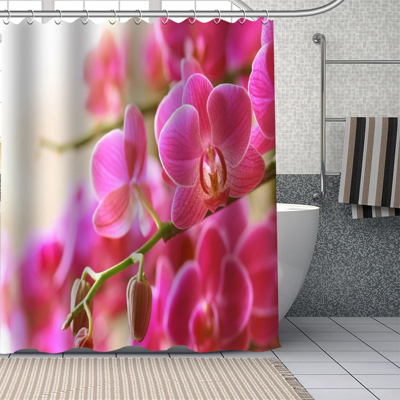 Креативна завеса за душ с лилава една орхидея, Аксесоари за баня, водоустойчив завеса за баня, естетичен начало Декор с куки Banheiro Изображение 3