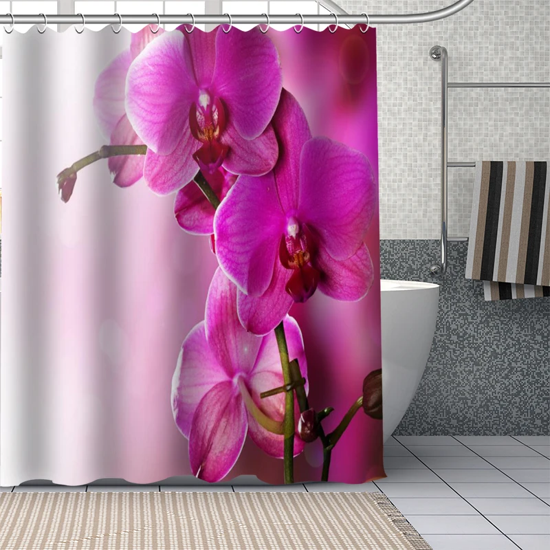 Креативна завеса за душ с лилава една орхидея, Аксесоари за баня, водоустойчив завеса за баня, естетичен начало Декор с куки Banheiro Изображение 4