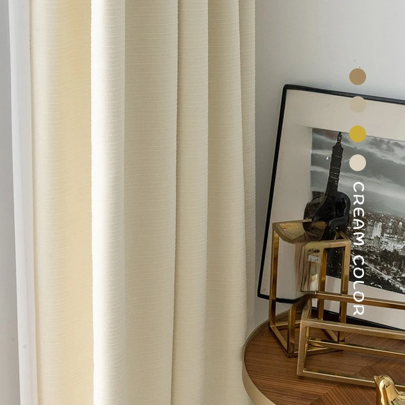 Кремаво-жълти завеси за хол, трапезария, спалня, прости обикновена нюанси на бежово-кремав декор прозорци във френски стил, кабинет Изображение 1