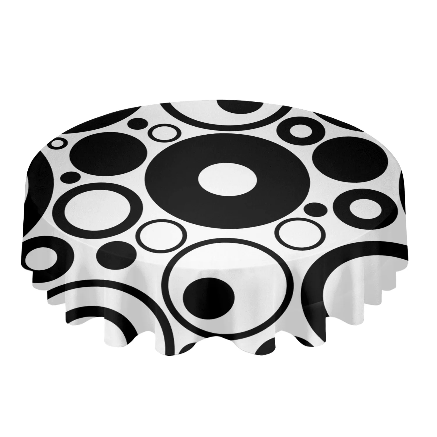 Кръг Абстрактна геометрия в Черно и Сиво водоустойчив покривки за маси, Украса на масата на Сватбената Домашната кухня с трапезария Покритие на кръгла маса Изображение 1
