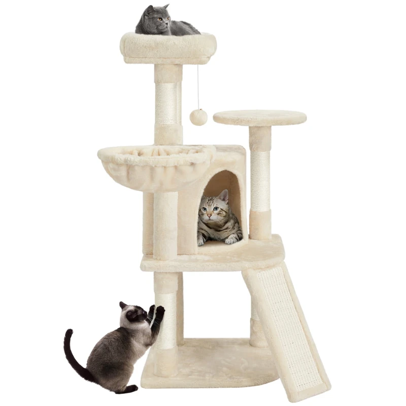 Кулата на дървото с кошница-насестом за котки със среден размер, бежов Изображение 0