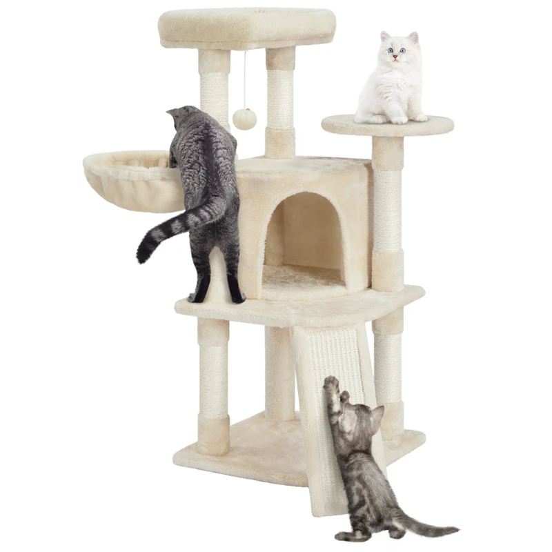 Кулата на дървото с кошница-насестом за котки със среден размер, бежов Изображение 1