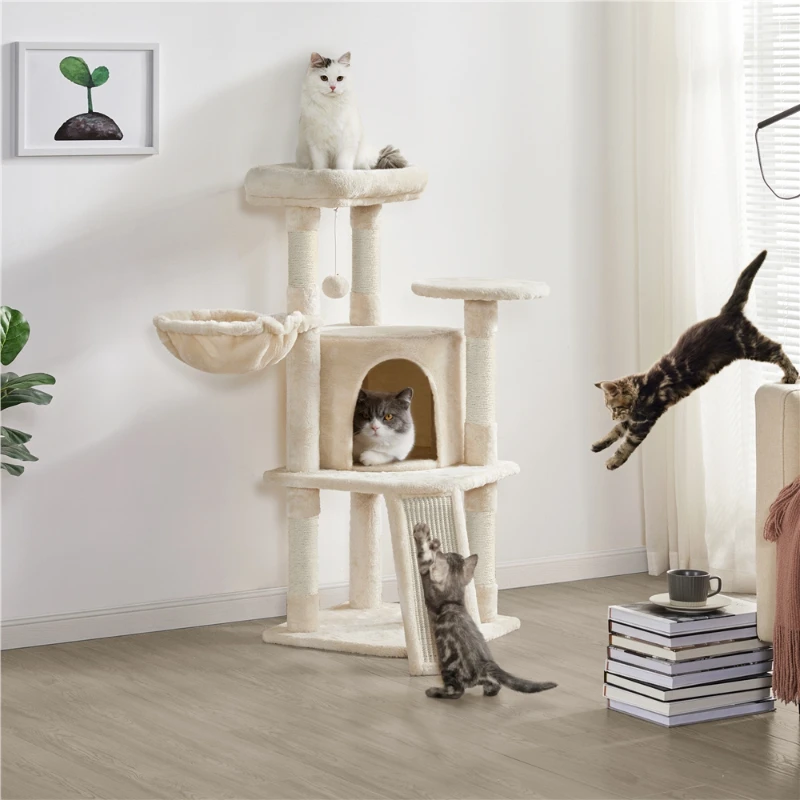 Кулата на дървото с кошница-насестом за котки със среден размер, бежов Изображение 5