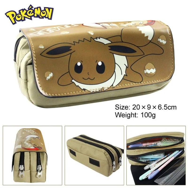 Кутия за офис консумативи с шарките на Pokemon, аниме-фигурка Чармандера Пикачу, голямо голям двупластова чанта за моливи с цип, ученически пособия Изображение 3