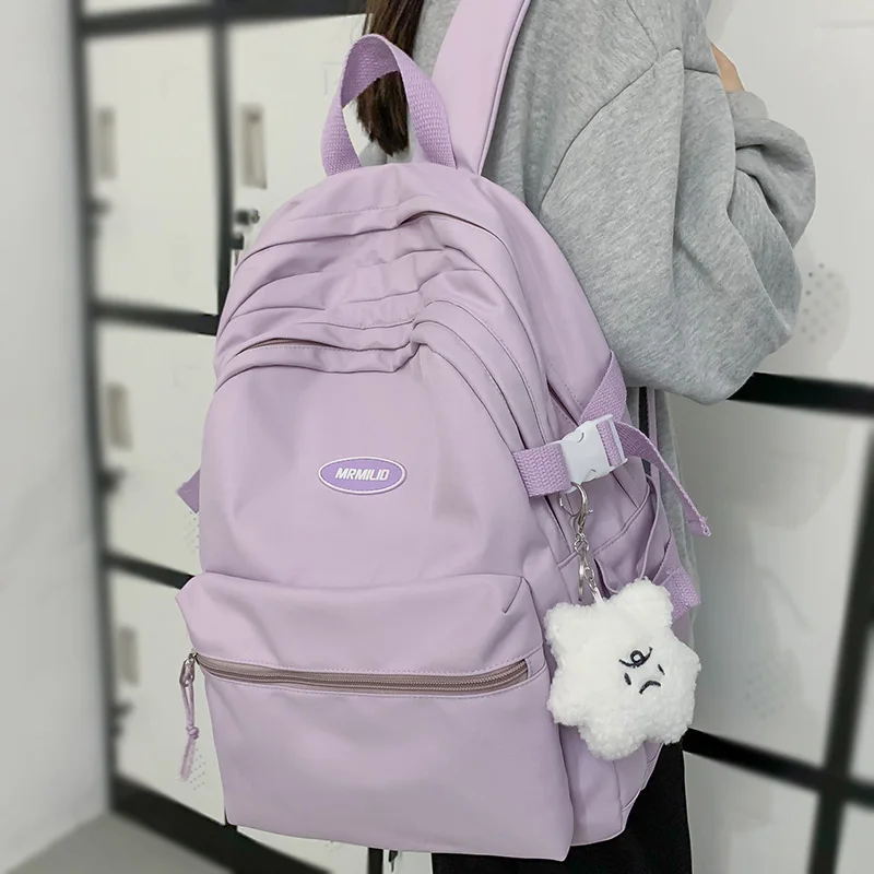 Лилава пътна водоустойчив училищна чанта за момичета, Дамски Нова найлонова чанта за лаптоп, модерен мил женски раница за колеж, готин Изображение 0