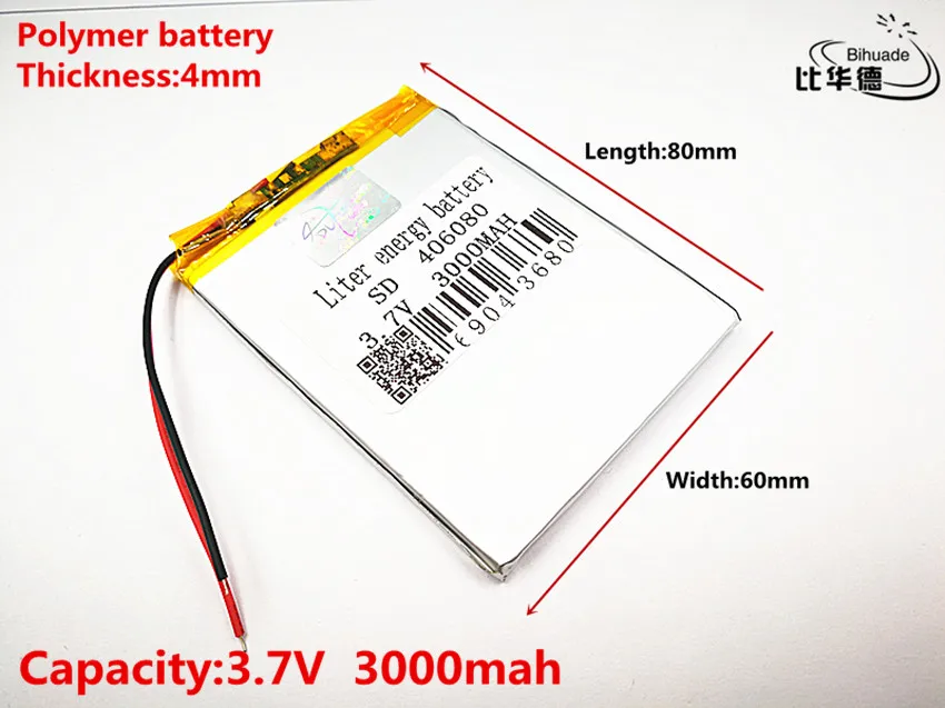 Литра енергиен батерия добро качество 3,7 В, 3000 mah 406080 Полимерна li-ion/Li-ion батерия за таблет BANK, GPS, mp3, mp4 Изображение 1