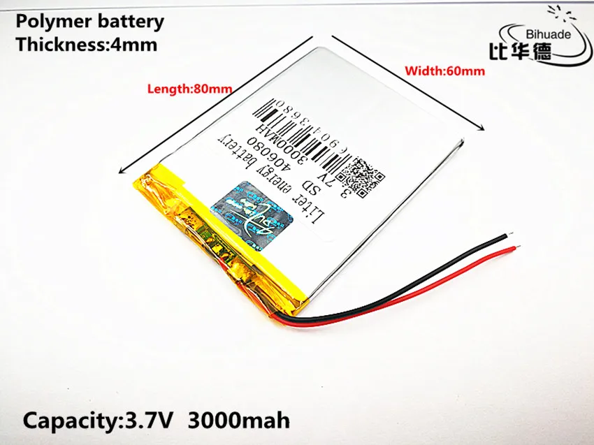 Литра енергиен батерия добро качество 3,7 В, 3000 mah 406080 Полимерна li-ion/Li-ion батерия за таблет BANK, GPS, mp3, mp4 Изображение 2