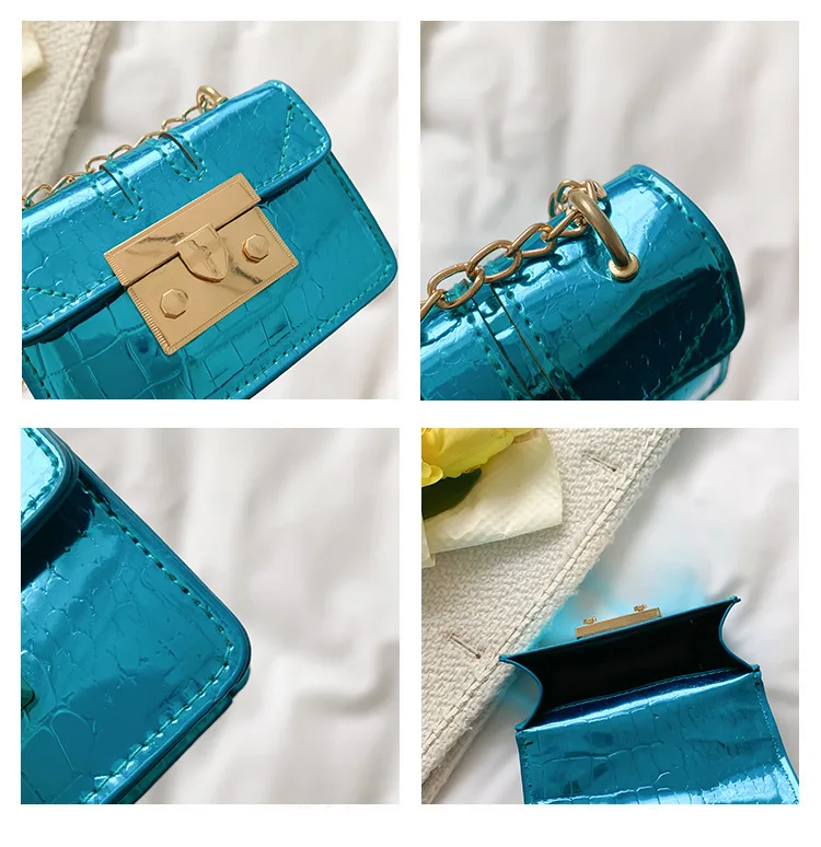 Луксозна мини чанта от лачена кожа, дамски портфейл с капак, каменен модел слушалки / червило / Ключове, чанта на верига, чанти през рамо Изображение 1