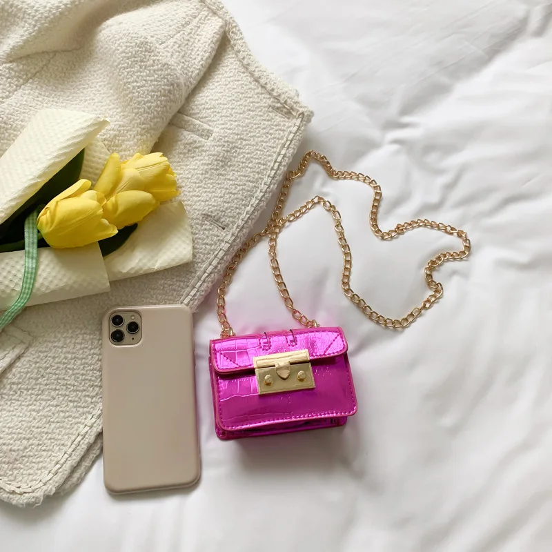Луксозна мини чанта от лачена кожа, дамски портфейл с капак, каменен модел слушалки / червило / Ключове, чанта на верига, чанти през рамо Изображение 2