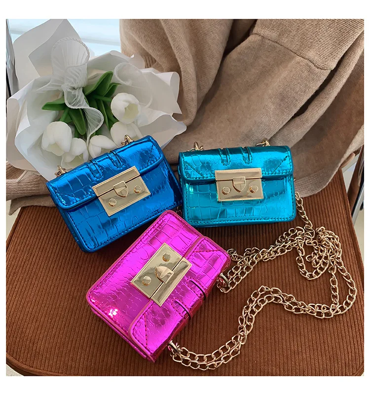 Луксозна мини чанта от лачена кожа, дамски портфейл с капак, каменен модел слушалки / червило / Ключове, чанта на верига, чанти през рамо Изображение 3