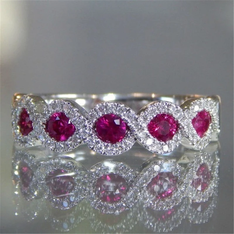 Луксозно модно женски пръстен с инкрустиран червен/зелен цирконий, винтажное пръстен за жени, Елегантни аксесоари, бижута, Годеж Изображение 0