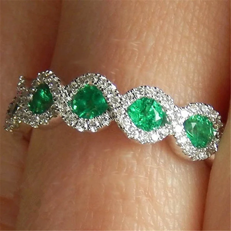 Луксозно модно женски пръстен с инкрустиран червен/зелен цирконий, винтажное пръстен за жени, Елегантни аксесоари, бижута, Годеж Изображение 5
