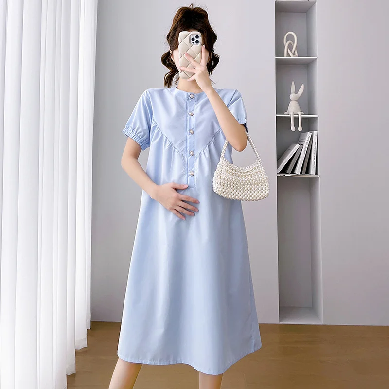 Лятото е свободен ежедневното рокля за бременни с къси ръкави, модерно однотонное рокля за бременни Изображение 4