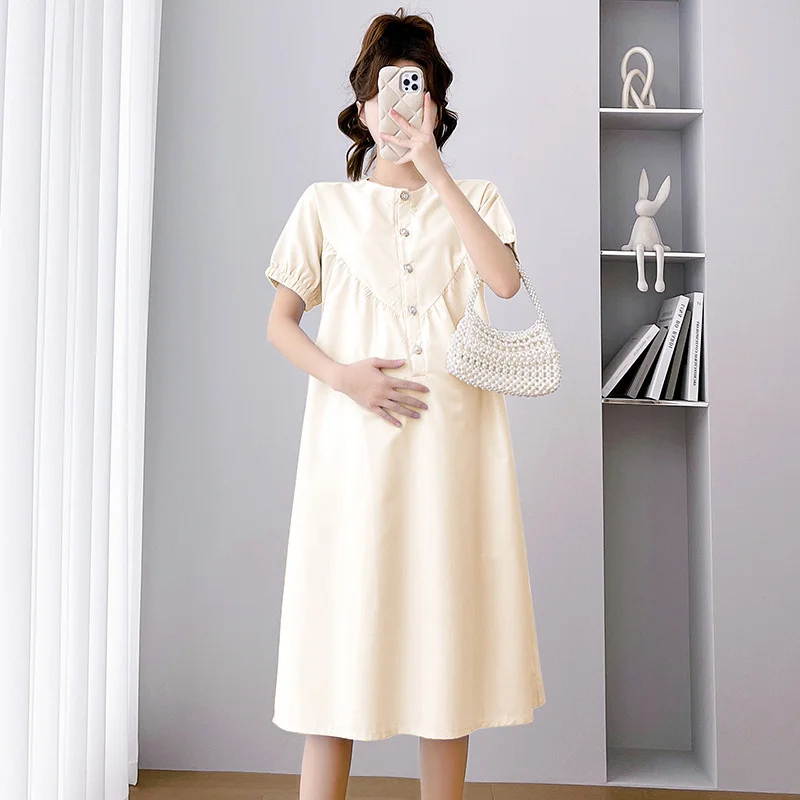 Лятото е свободен ежедневното рокля за бременни с къси ръкави, модерно однотонное рокля за бременни Изображение 5