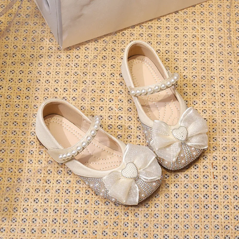 Малки кожени обувки за момичета; Новост лятото 2023 г.; Обувки на принцесата с Кристали на мека подметка за момиченца; Модни вечерни обувки Изображение 1