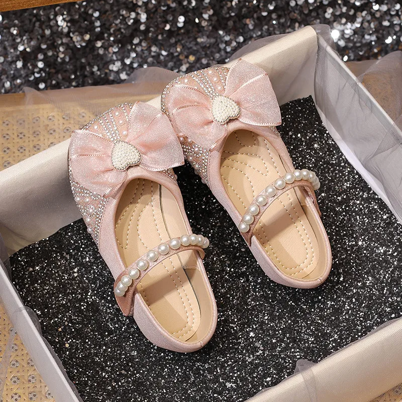 Малки кожени обувки за момичета; Новост лятото 2023 г.; Обувки на принцесата с Кристали на мека подметка за момиченца; Модни вечерни обувки Изображение 5