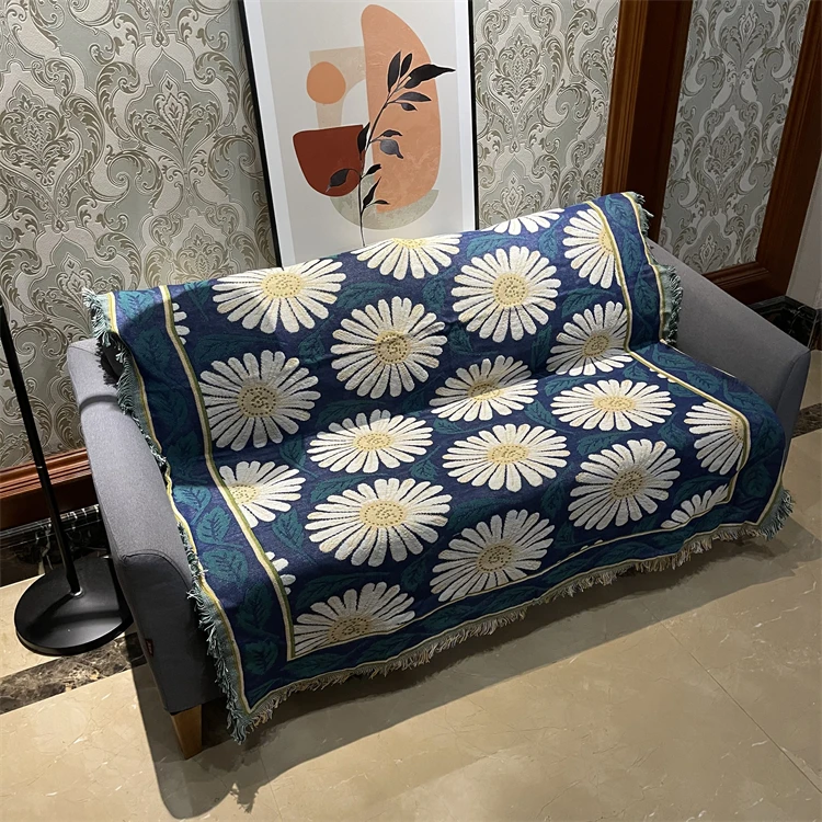Малко Одеяло с маргаритками, декоративно Одеяло за къща в американски стил Кънтри, литературно Одеало за легло, диван, килим, килимче за пикник Изображение 3