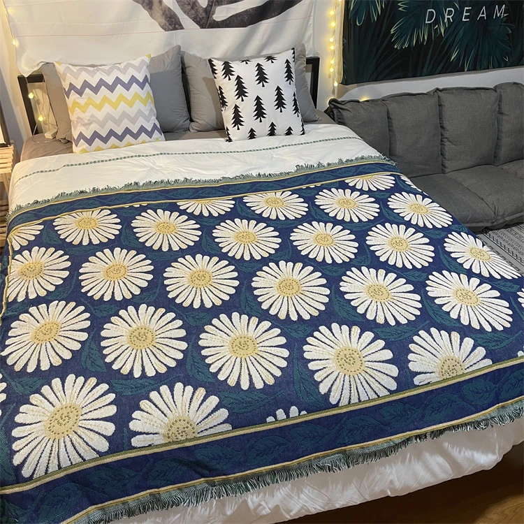 Малко Одеяло с маргаритками, декоративно Одеяло за къща в американски стил Кънтри, литературно Одеало за легло, диван, килим, килимче за пикник Изображение 5