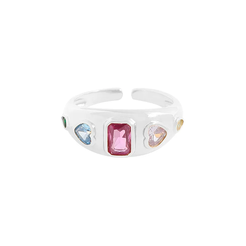 Малък и луксозен дизайн, универсален пръстен с контрастиращи розови цирконием, сребро 925 проба, дамски текстура Изображение 0