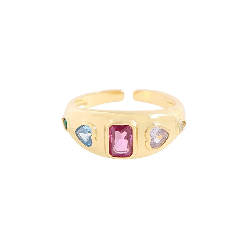 Малък и луксозен дизайн, универсален пръстен с контрастиращи розови цирконием, сребро 925 проба, дамски текстура Изображение 3