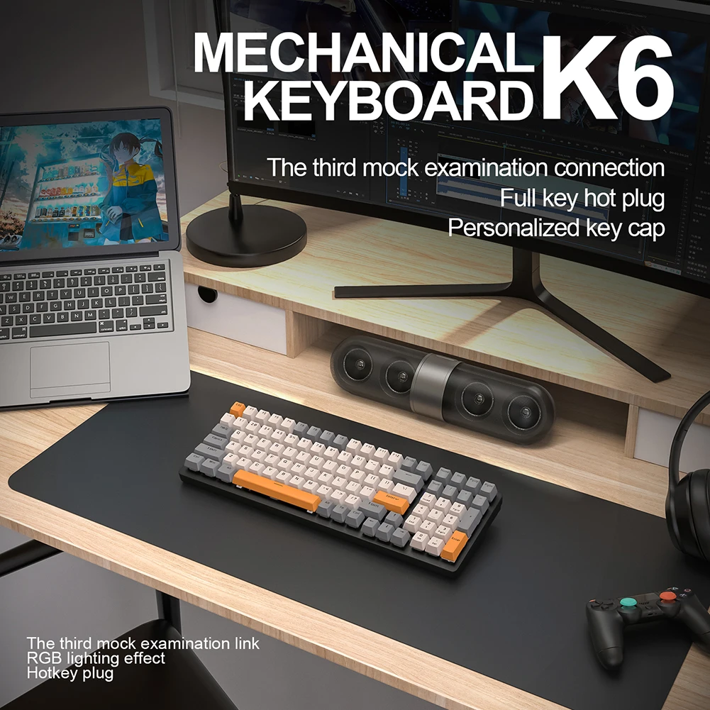 Механична клавиатура K3 K6, жичен детска клавиатура с подсветка, 100 комбинации, син, червен ключ, Ергономична клавиатура за геймъри, лаптоп Изображение 1