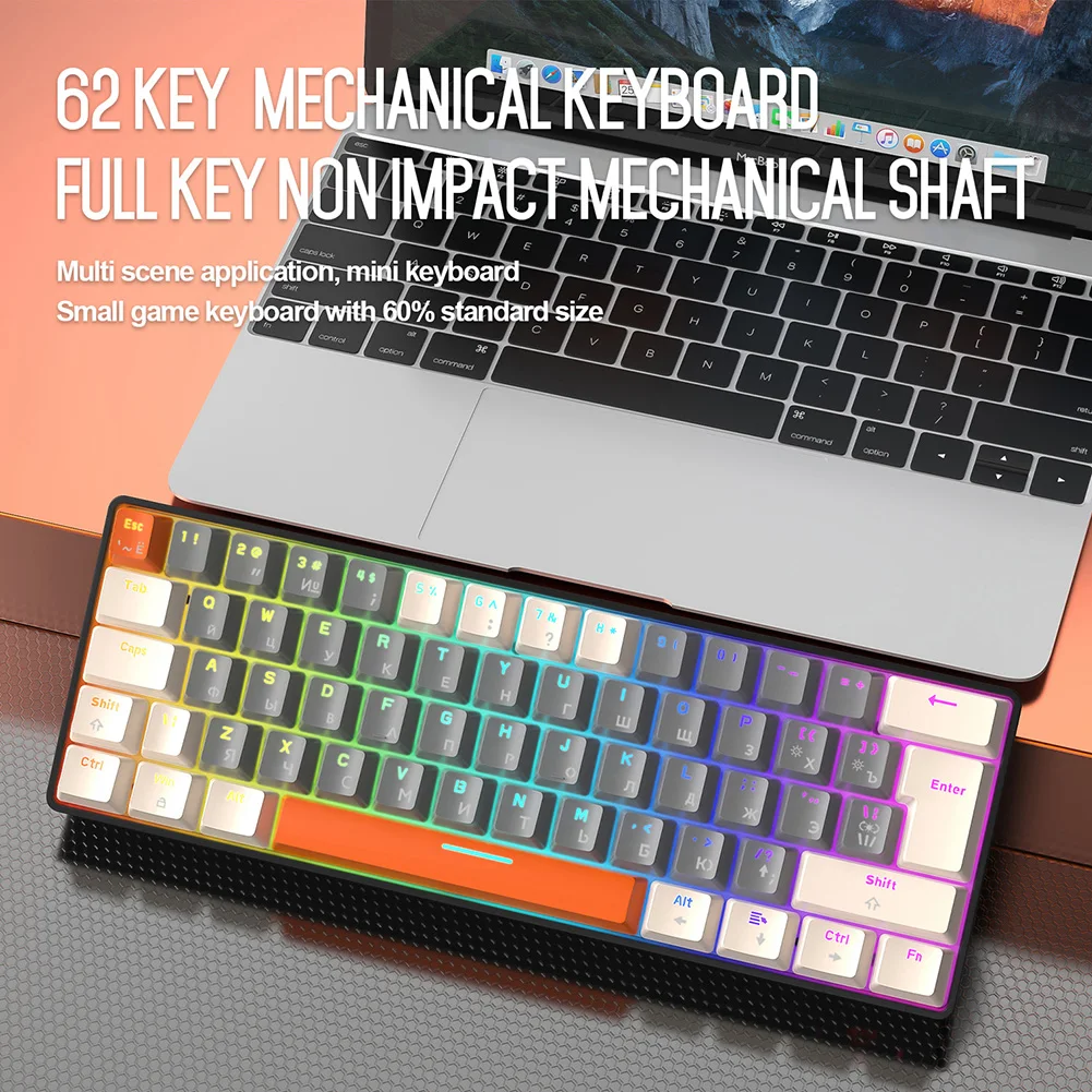 Механична клавиатура T60, червено/синия ключ, 62 клавишите, детска жични клавиатура, USB Mini, жичен осветление, Преносим Портативен гейминг лаптоп Изображение 1