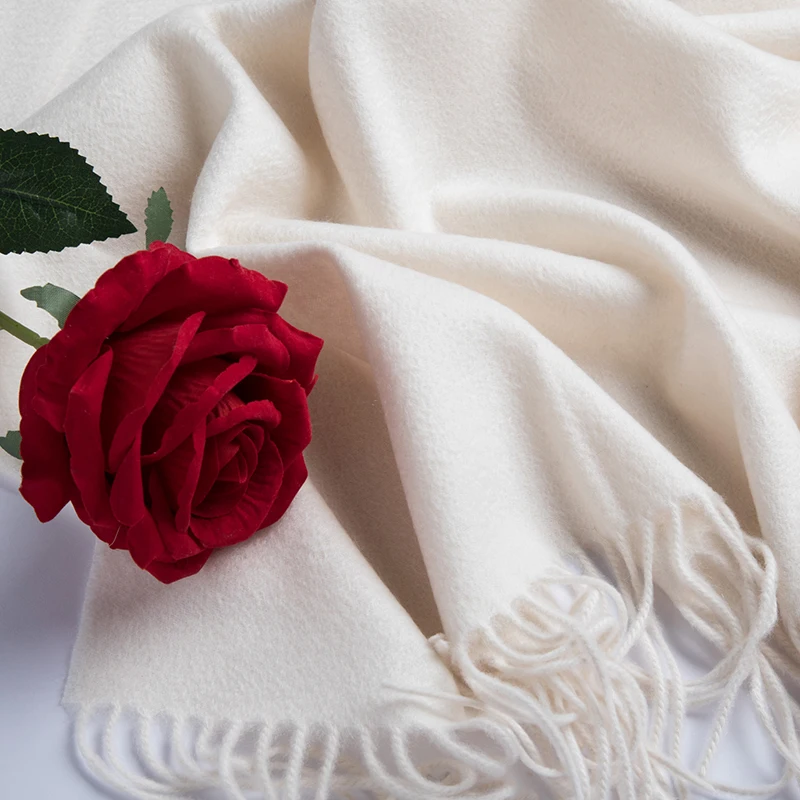 Млечно-рядък бял вълнен шал, женски двупосочен с ромолящи от вода, зимни дебела топла дамски шал от pashmina Изображение 0