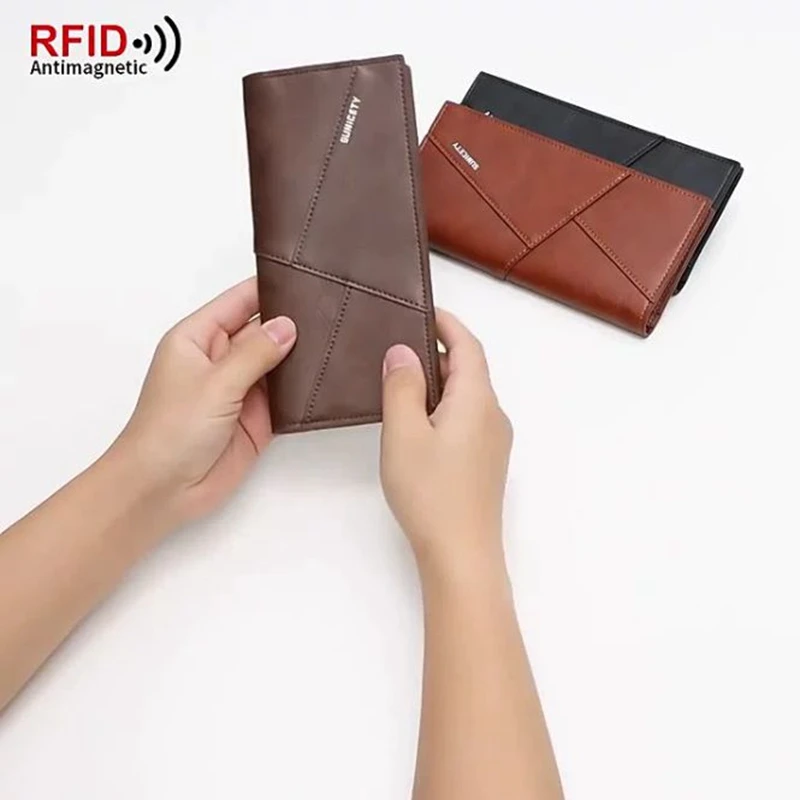 Многофункционален Противоугонный RFID чантата си за мъжете, дълги портмоне от мека кожа, ултра-титуляр на банковата кредитна идентификационната карта, в чантата си за пари Изображение 2