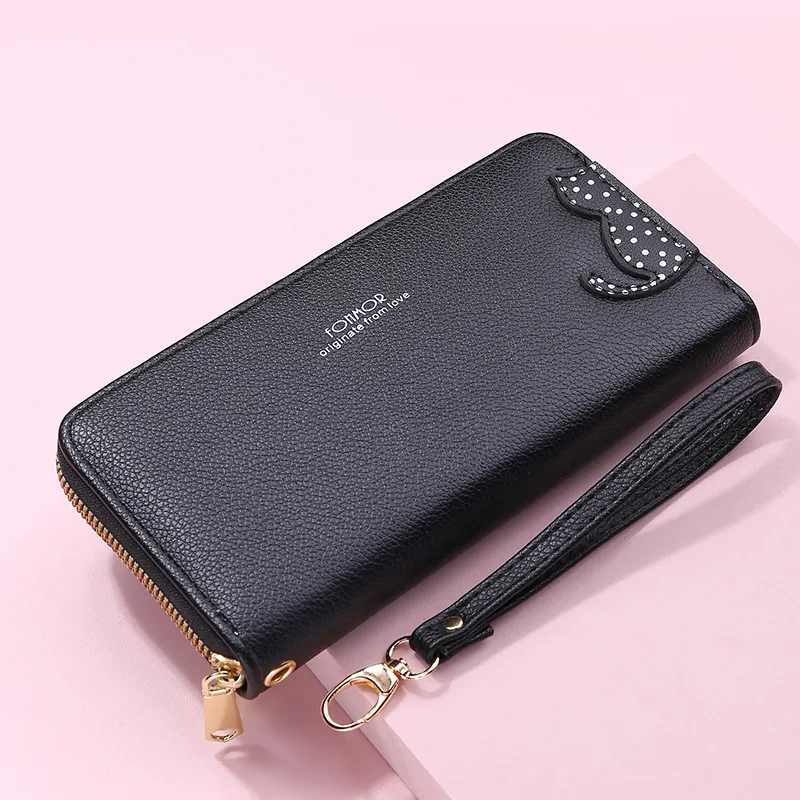 Модерен женски чантата с котешка дръжка, калъф за телефон, дълъг джоб за пари, дамска чанта, дамски портфейл, държачи за карти CU151 Изображение 3