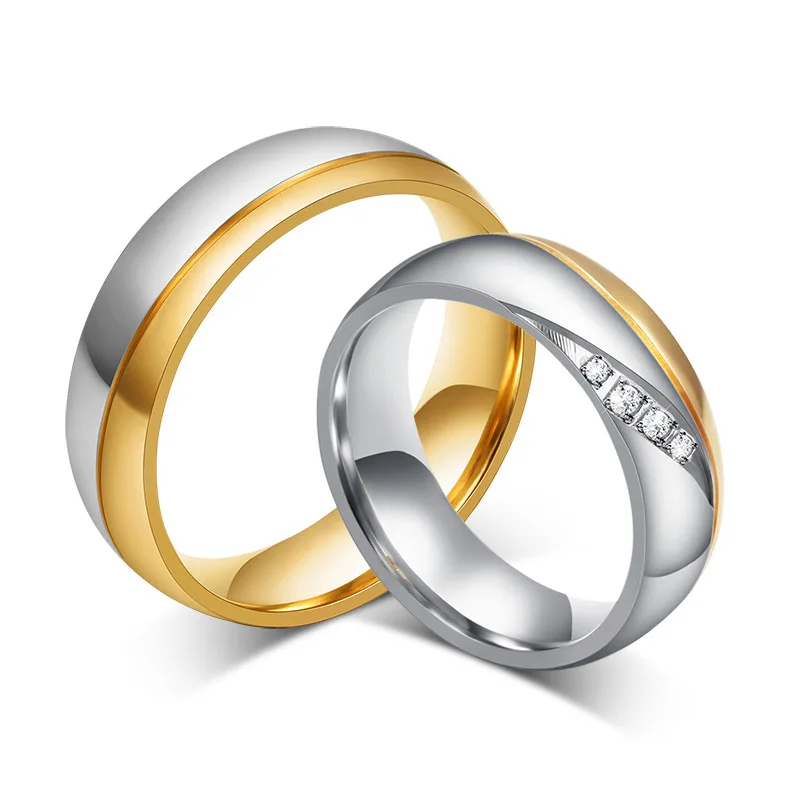 Модерен златист цвят, женски пръстен от неръждаема стомана, подарък за влюбени, Диамантен годежен пръстен Utr8037 Изображение 0