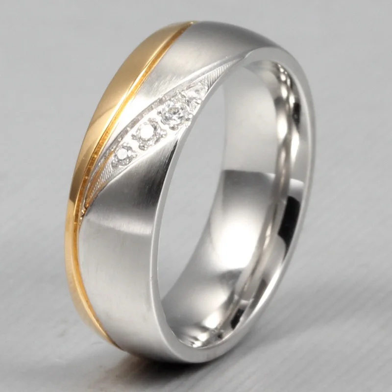 Модерен златист цвят, женски пръстен от неръждаема стомана, подарък за влюбени, Диамантен годежен пръстен Utr8037 Изображение 1