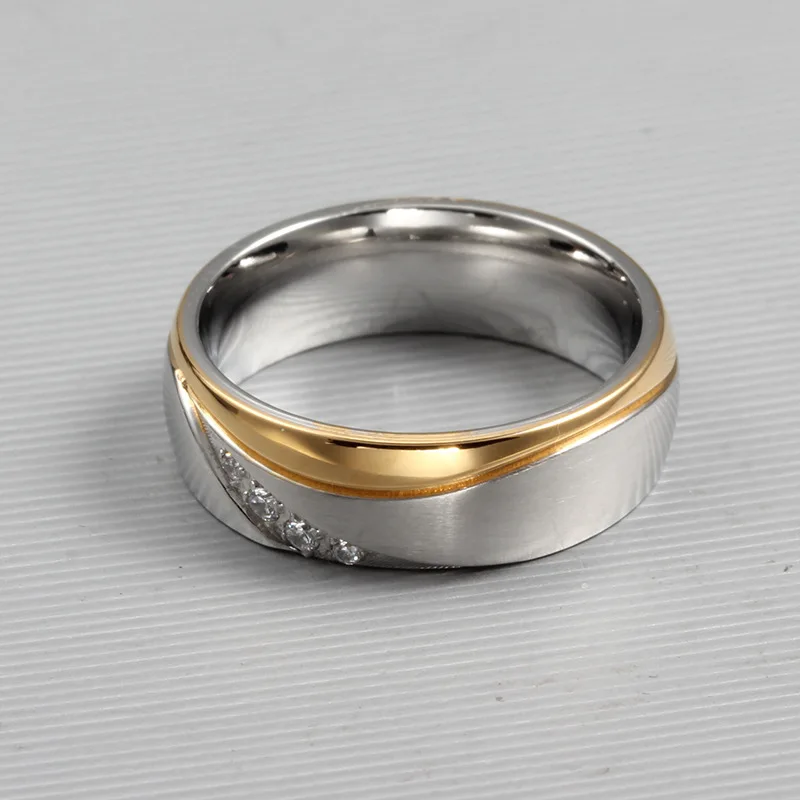 Модерен златист цвят, женски пръстен от неръждаема стомана, подарък за влюбени, Диамантен годежен пръстен Utr8037 Изображение 5