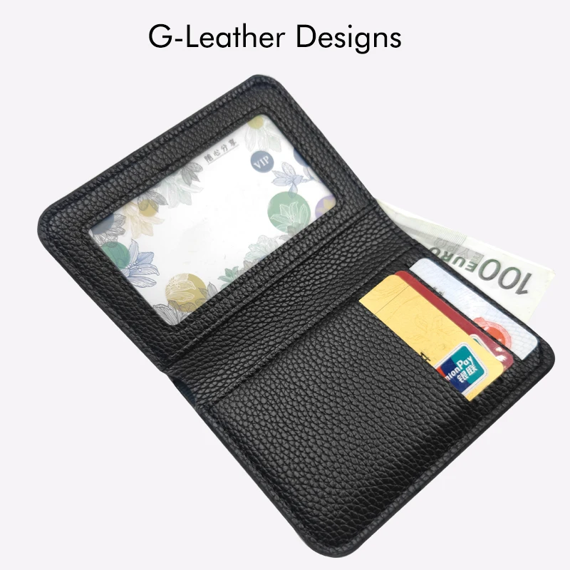 Модерен кратък чантата си, държач за карти, вегетариански кожен калъф за кредитни карти, елегантен черен портфейл с 5 отделения за карти и 1 отделение за банкноти Изображение 0