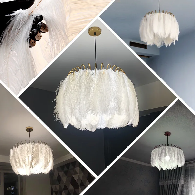 Модерен окачен лампа от пера, полилей от пера, трапезария, хол, спалня, декорация на дома, в скандинавски стил, подвесное осветление Изображение 5