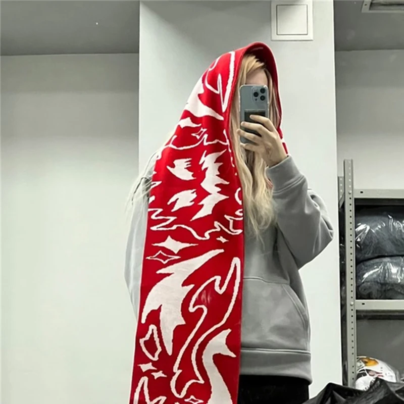 Модерен творчески Естетичен Жаккардовый Женски вязаный шал с шарките на Y2K, готическия Гръндж, Зимни корейски луксозни шалове за жените, шал Изображение 5