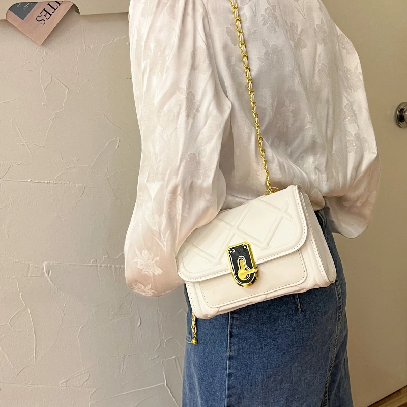 Модна тенденция Дамски чанта От Изкуствена Кожа, Квадратна чанта през Рамо, Прости Ежедневни Дамски чанти-незабавни посланици с клапа за Пазаруване. Изображение 2