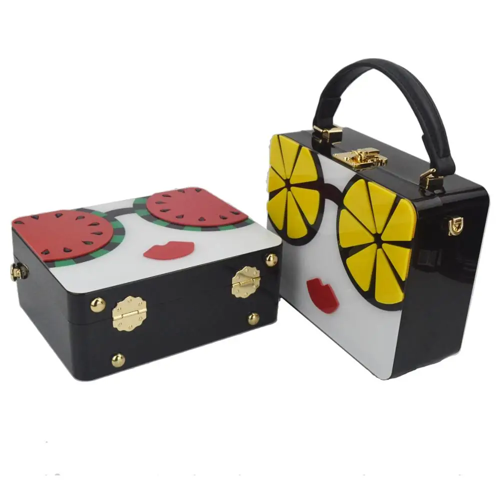 Модни акрилна кутия, чанта, плодове, диня, лимон, чанти с капак, чанта за рамо, чанта през рамо, дамски портфейл, мини-чанти-тоут Изображение 3