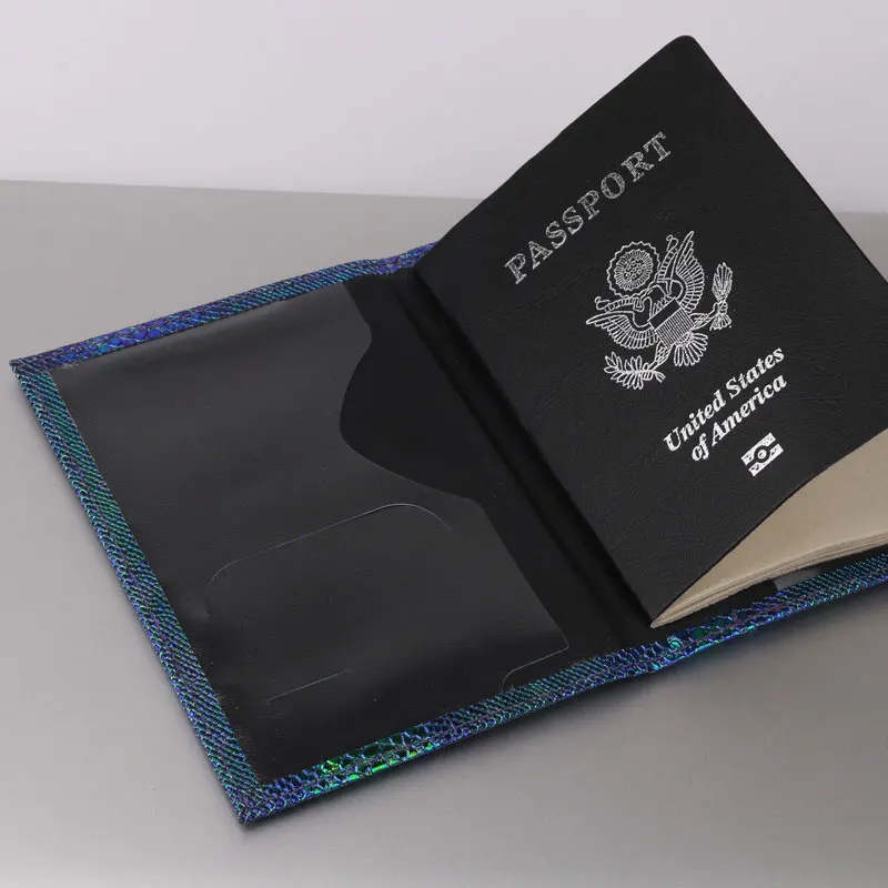 Модни аксесоари за пътуване, лъскави корици за паспорти, просто креативна чанта за банкови карти от изкуствена кожа, мъжки дамски визитница за паспорт Изображение 5