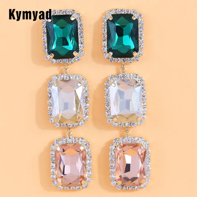 Модни дамски обеци Kymyad 2023, висящи обеци с геометрични кристали, корейски модни квадратни обеци-капчици Изображение 0
