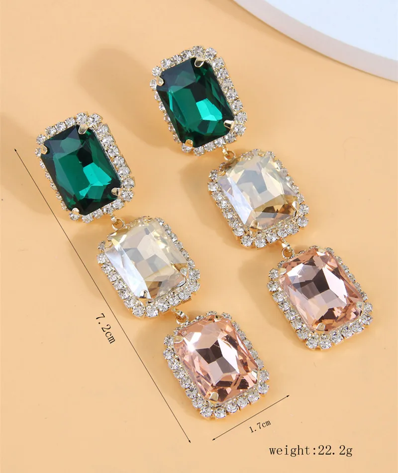 Модни дамски обеци Kymyad 2023, висящи обеци с геометрични кристали, корейски модни квадратни обеци-капчици Изображение 2