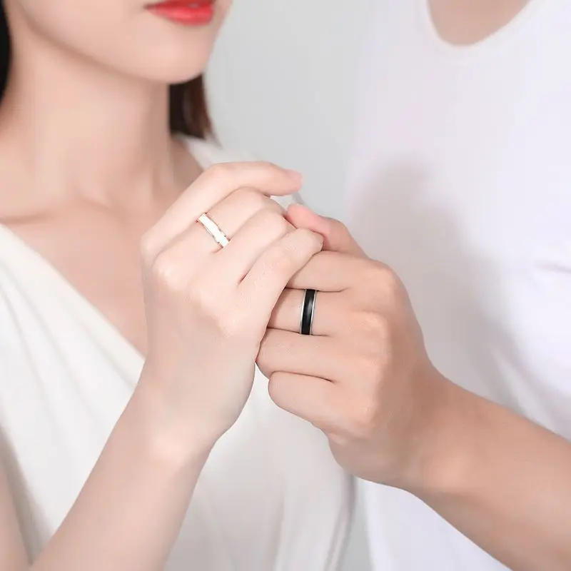 Модни прости черно-бели двойка пръстени за мъже и жени, винтажное луксозно открывающееся пръстен на показалеца, бижута, аксесоари в готически стил Изображение 2