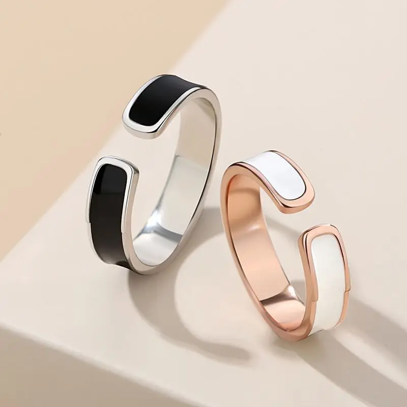 Модни прости черно-бели двойка пръстени за мъже и жени, винтажное луксозно открывающееся пръстен на показалеца, бижута, аксесоари в готически стил Изображение 3